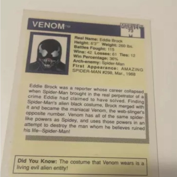 Vintage 1990 Marvel Universe Venom #73. Great - Picture 2 of 2